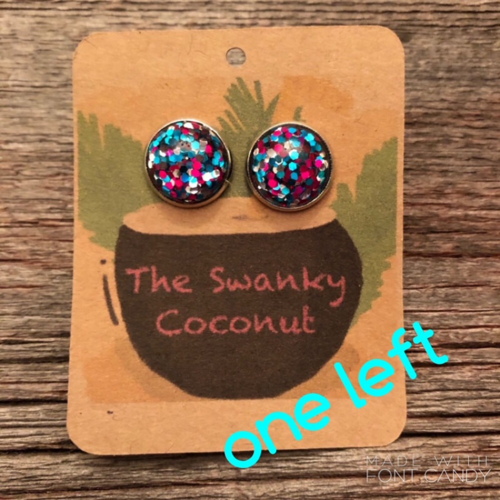 The Swanky Coconut Multi Glitter Stud Earrings in Silver 12mm